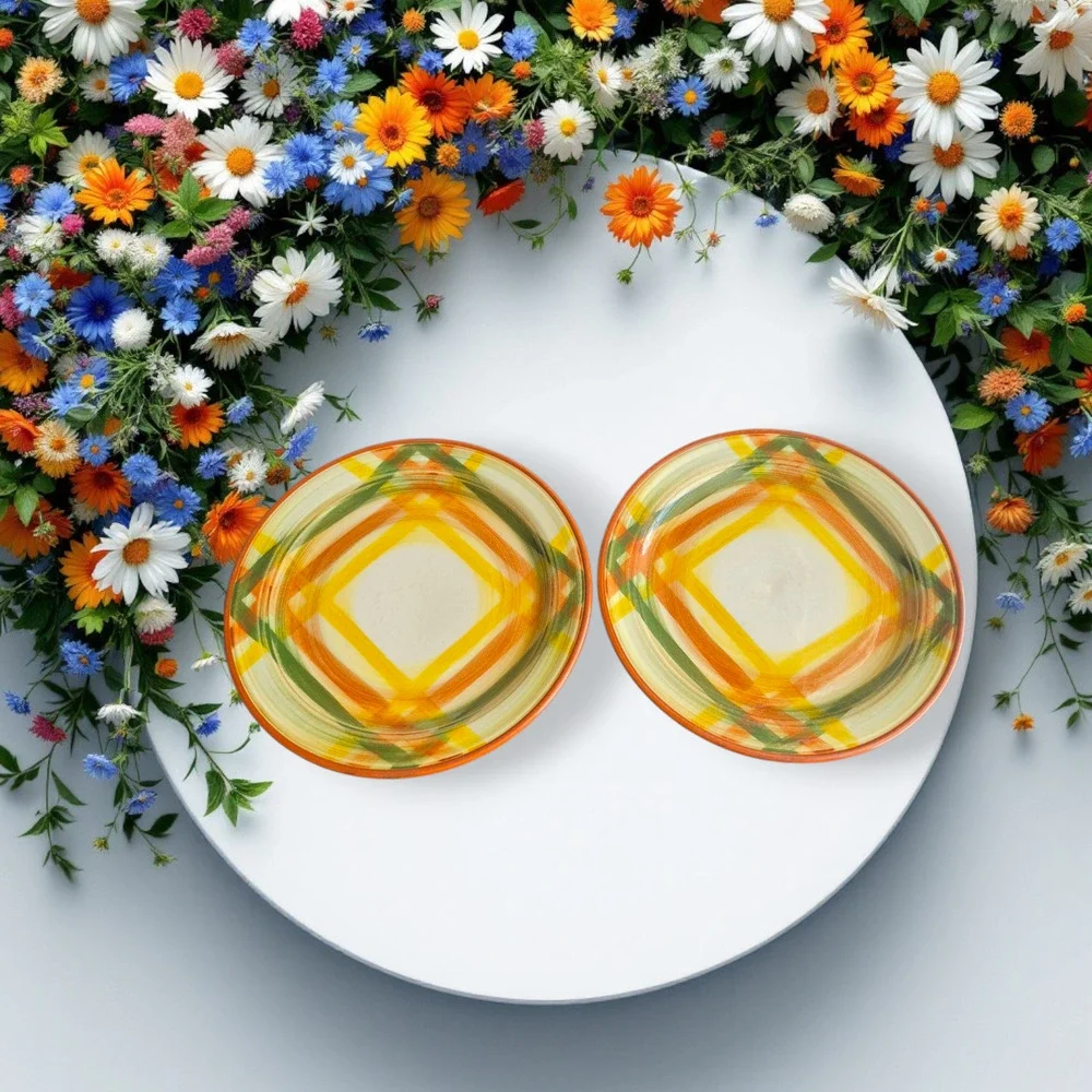 Vintage Vernon Kilns Homespun 7.5 in Salad Plates Cheerful MCM Western USA Lot 2